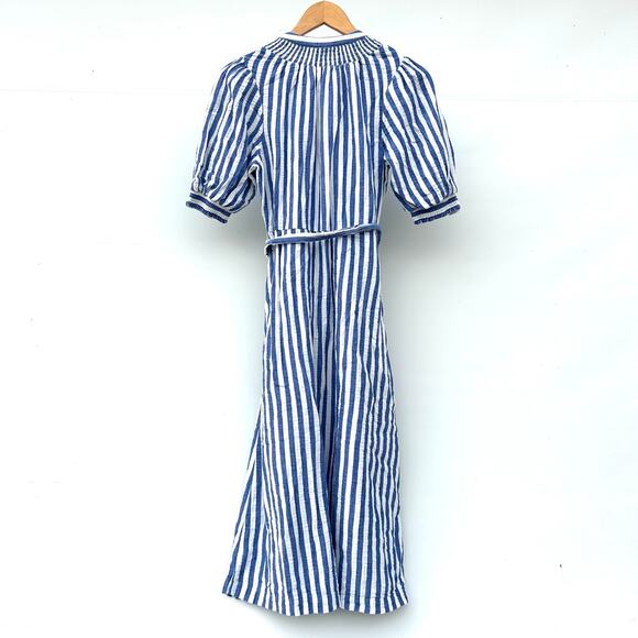 Boden Ada Double Cloth Blue White Stripe Midi Dress Sundress 6 Petite Black Belt - Picture 5 of 10